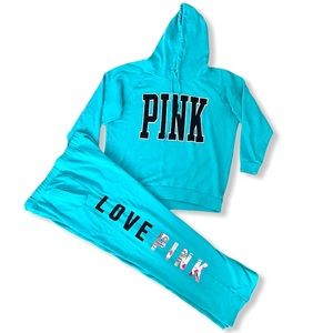 VS PINK Turquoise Blue Sweatsuit Set Bundle